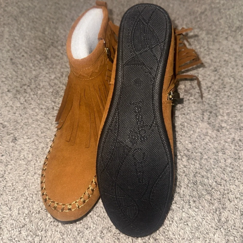 Jessica Cline Brown Fringe Suede Ankle Boots
